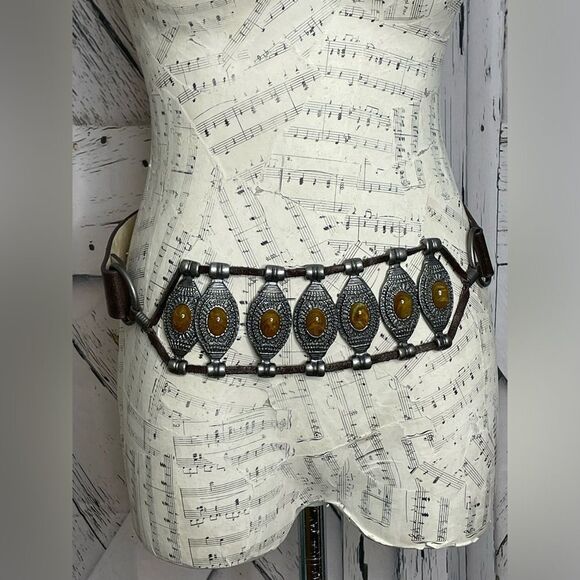 Chico's Accessories - Chico's Vintage Brown Boho Cabochon Studded Belt Size SM